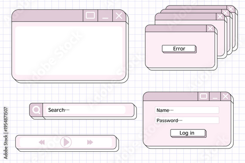 レトロポップなPCウィンドウとログイン画面セット