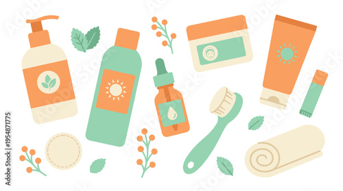 Natural Organic Skincare Products Set Flat Illustration