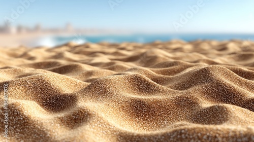 Sunlight reflects on sand forming ripples and shapes on a beach. The scene shows a light atmosphere with warm colors