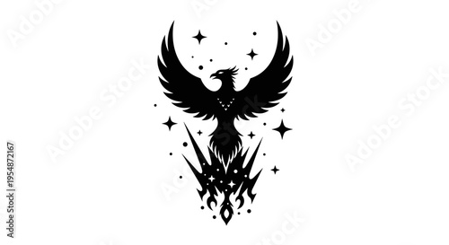 Black Phoenix Bird Icon Design.
