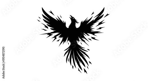 Black Phoenix Bird Silhouette Flying.