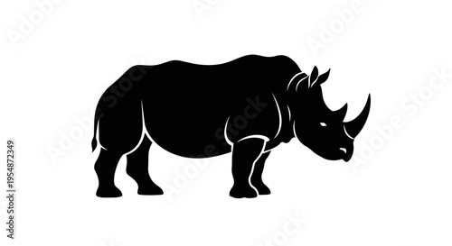 Black Rhinoceros Silhouette Side View.