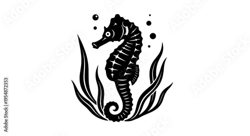 Black Seahorse Ocean Creature Illustration.