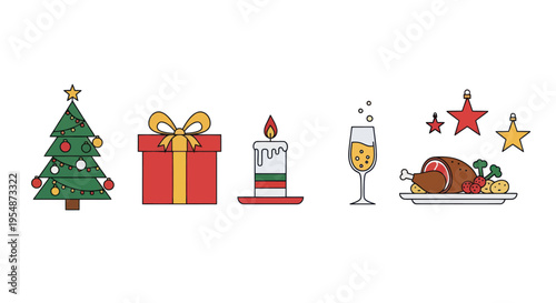 Christmas tree with gifts and food.