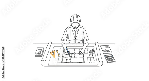 Vector illustration of worker at industrial control panel
