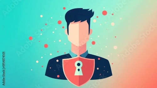 Man holding shield with keyhole chest mysterious figure in profile chest keyhole prominent