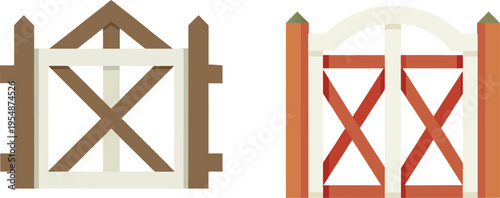 3D illustration of a red yen symbol and cross sign on a wooden house with a fence as a business web design vector concept