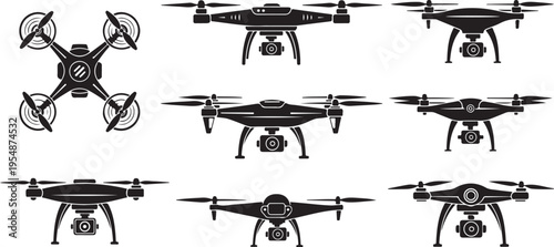 Black and white of various types of cameras and binoculars vintage camera desig