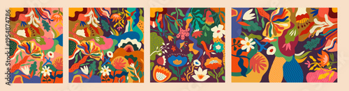 Art floral collection of posters. Creative spring prints