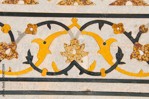 Detail of decoration and on the wall of Itmad-Ud-Daulah's tomb, Agra, Uttar Pradesh, India.