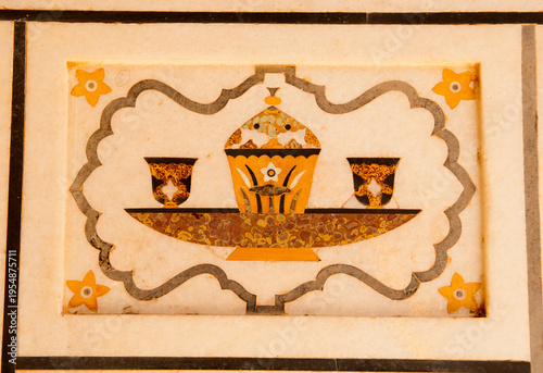 Detail of decoration and on the wall of Itmad-Ud-Daulah's tomb, Agra, Uttar Pradesh, India.