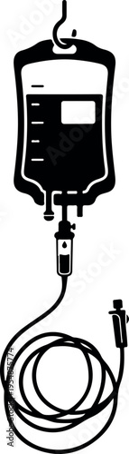 IV drip bag silhouette icon for intravenous infusion therapy in hospital
