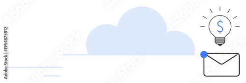 Cloud computing, online messaging, financial innovation, creative ideas, technology, digital business. ion of a cloud, email and lightbulb with dollar sign. Cloud computing and online messaging
