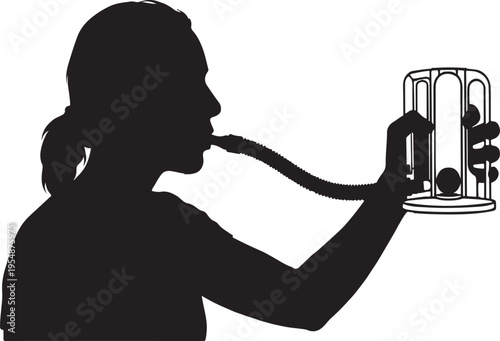 Spirometry test silhouette patient using spirometer for lung function exam
