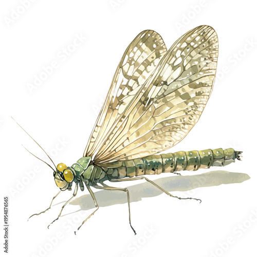 watercolor vector of Mayfly, isolated on a white background.