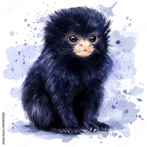 Marmoset, watercolor drawing vector, isolated on a white background.