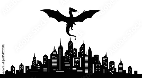 Dragon flying over city skyline 1.