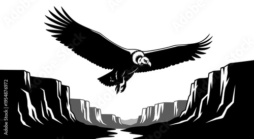 Eagle flying over canyon landscape.