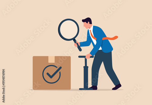 QA quality assurance or quality control to approve or guarantee customer trust and confidence, policy commitment, customer satisfaction concept, businessman with magnifier to assure product quality