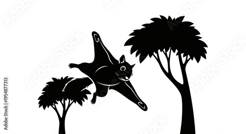 Flying Pterodactyl Silhouette at Night.