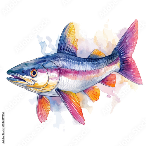 Lanternfish, watercolor clipart vector, isolated on a white background.