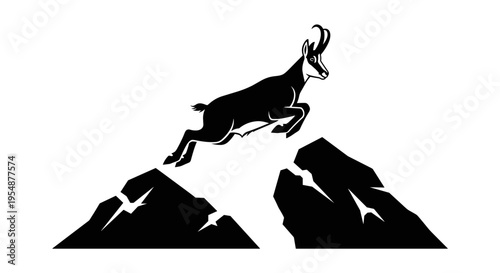 Goat jumping between mountain peaks.