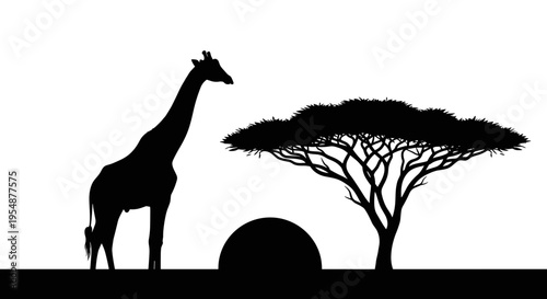 Giraffe Silhouette African Landscape Scene.