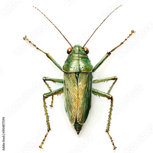 watercolor vector of Katydid, isolated on a white background.