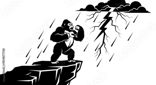 Gorilla on Cliff Face Storm.