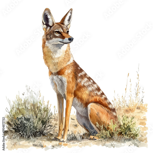 Jackal, watercolor illustration vector, isolated on a white background.
