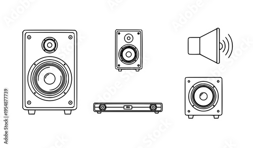 Flat line music and audio speaker vector icons for UI and web