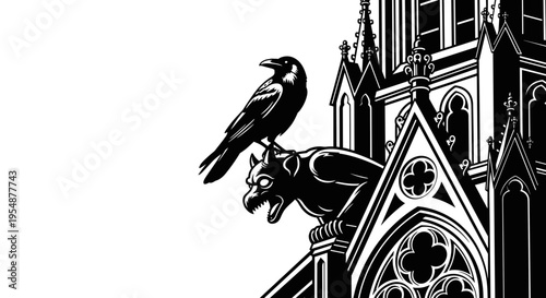 Gothic Architecture Crow Decoration.