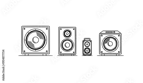 Minimalist music speaker icon vector set for web, mobile, and UI design