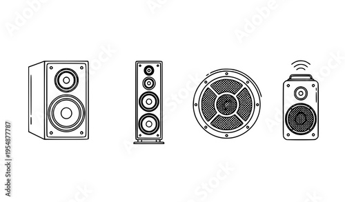 Loudspeaker line art vector icon set for digital interfaces and app design