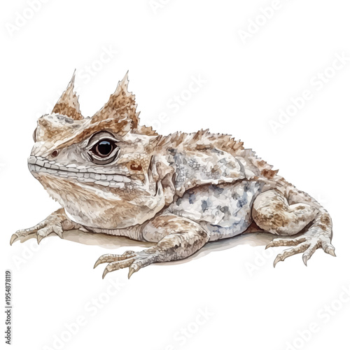 Horned Lizard, watercolor clipart vector, isolated on a white background.