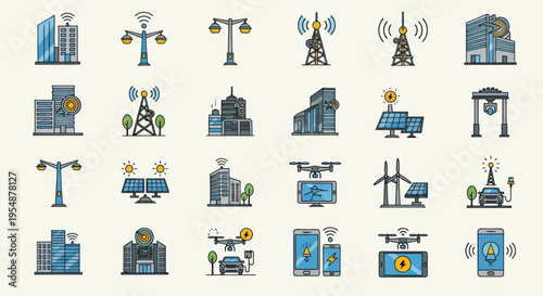 smart city, technology icons, wireless communication