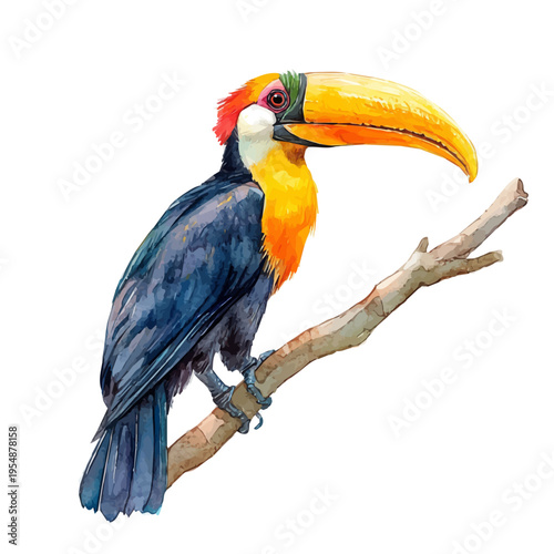 Hornbill, watercolor clipart vector, isolated on a white background.