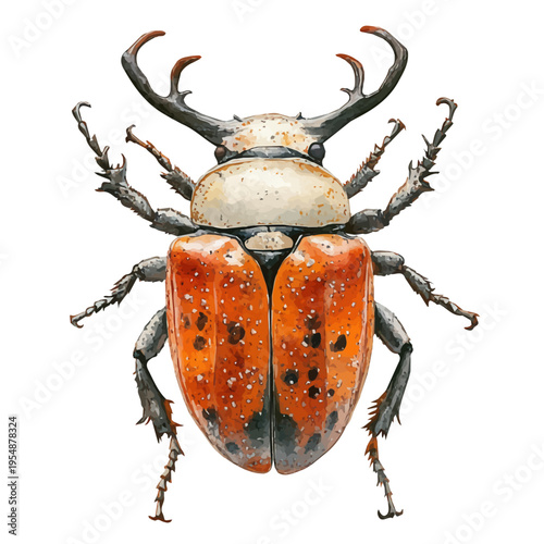 watercolor of Hercules Beetle, vector, isolated on a white background.
