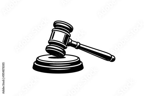 Symbolic Black and White Gavel Vector Illustration Representing Law, Justice, and Order. A Powerful Icon Ideal for Legal Firms, Courtroom Settings, Auction Services, Official Verdicts, Decision-Making