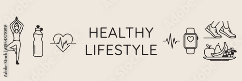 Healthy lifestyle text, wellness motivation quote, fitness habit goals, balanced life concept, nutrition and health, typography design layout, self care inspiration