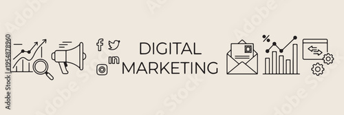 Digital marketing typography design, modern business marketing concept art, professional digital advertising vector, online business growth strategy background, creative marketing communication art, t