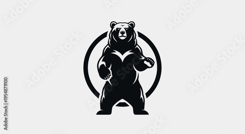 Minimalist Bear Logo Design Standing Inside Circle