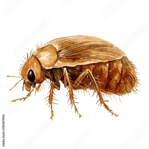 watercolor of Flea, vector, isolated on a white background.