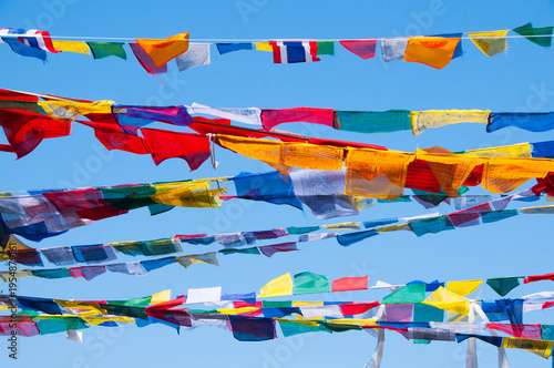 Prayer flags in Sacred garden of Lumbini