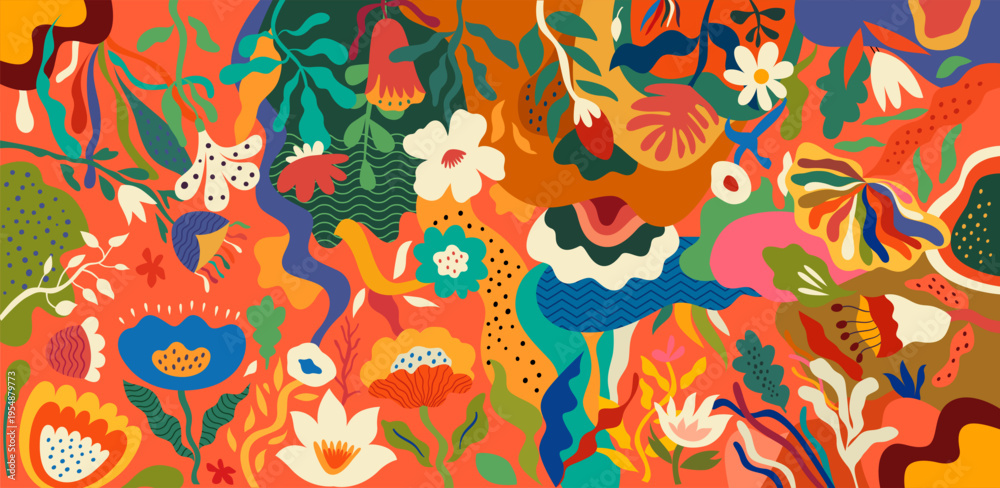 Obraz premium Floral art background. Colourful flower print design. 