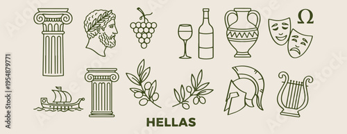 Grapes wine culture, Vineyard agriculture nature, Wine glass bottle, Mediterranean lifestyle icon, Alcohol beverage sketch, Vector line art, Winery farm illustration