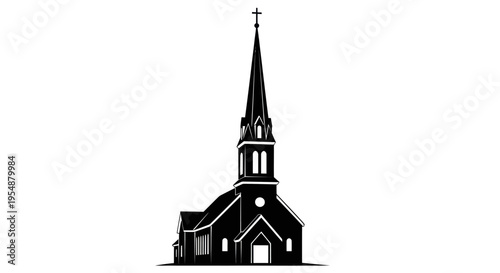 Gothic Revival Church Silhouette, Steeple, Religious Building