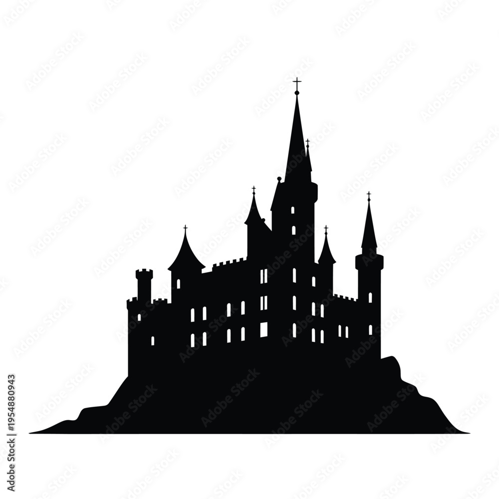 Obraz premium Silhouette of a gothic castle on a hilltop a dark and imposing structure