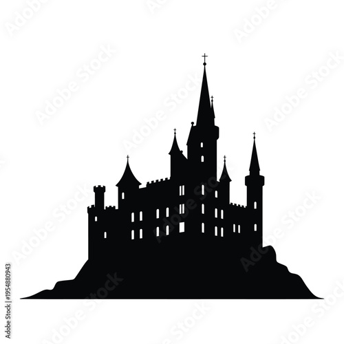 Silhouette of a gothic castle on a hilltop a dark and imposing structure