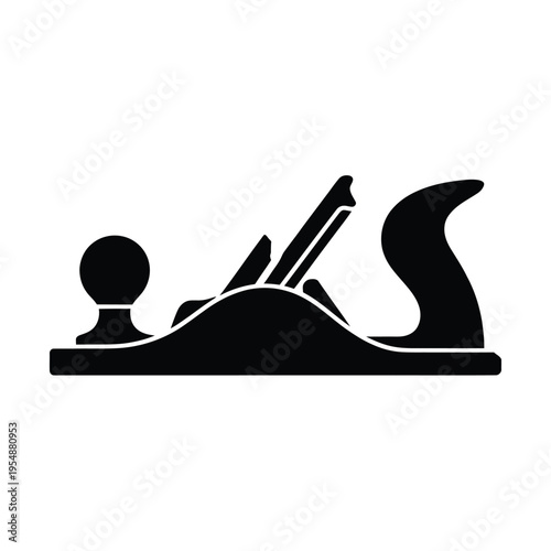 A black silhouette illustration of a traditional woodworking hand plane